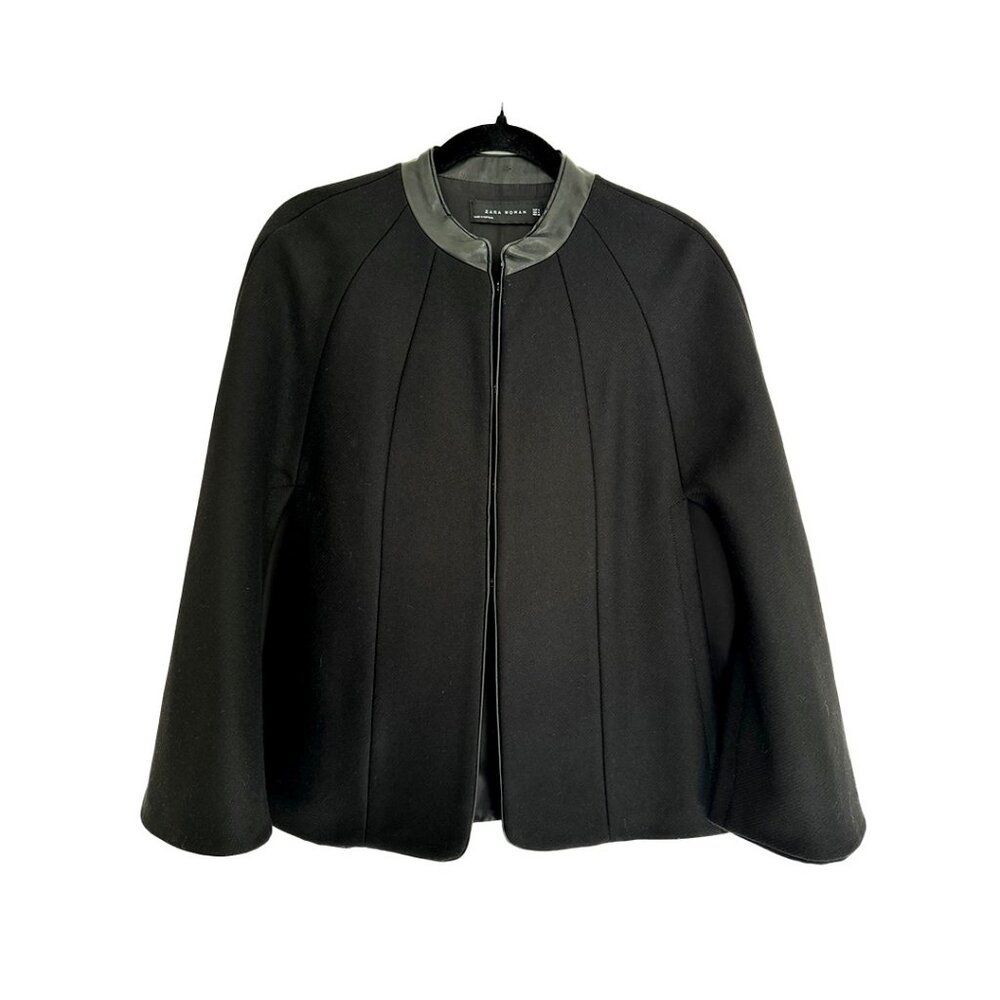 Zara Woman Cape with Faux Leather Trim